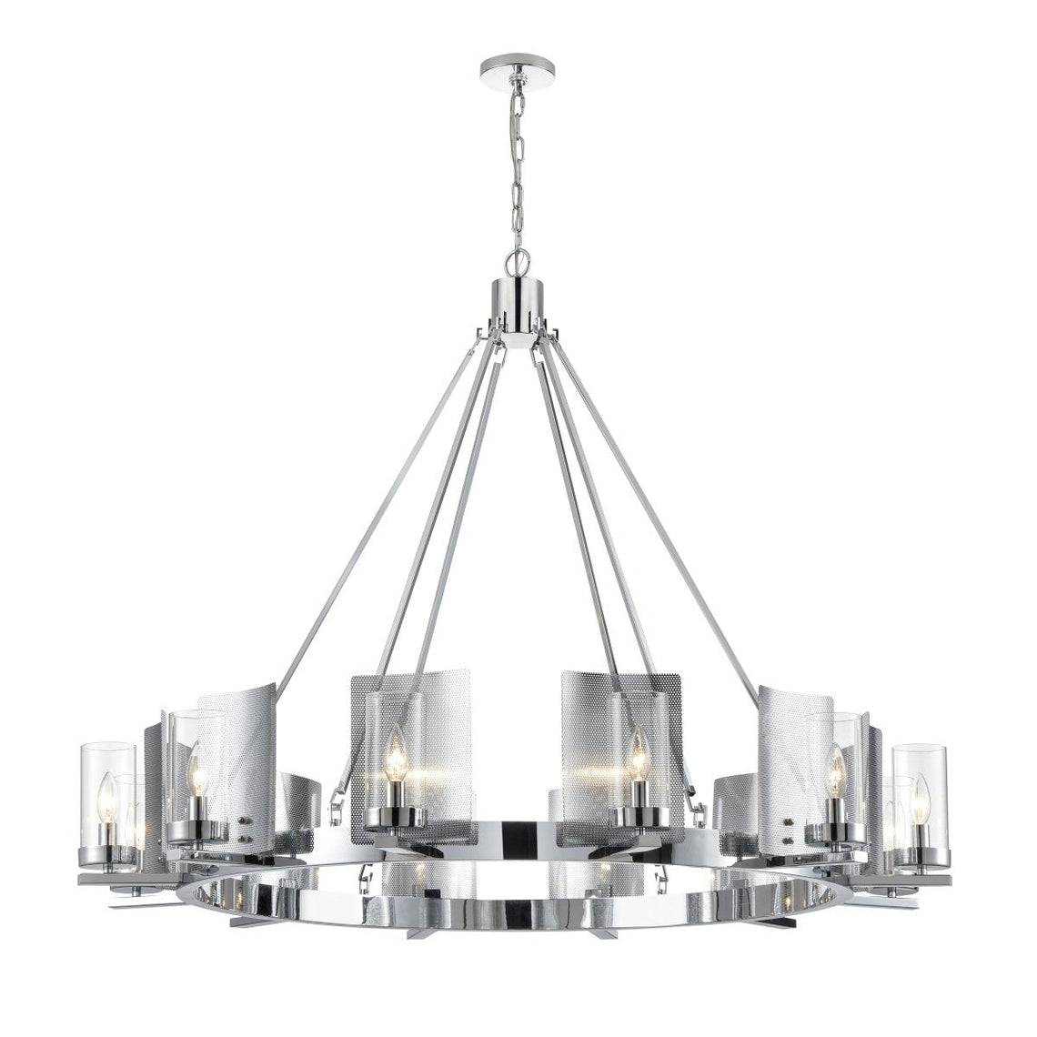 12 - Light Ring Chandelier Ceiling Light in Chrome Finish with Clear Glass, Diam 50