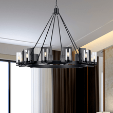 Load image into Gallery viewer, 12 - Light Ring Chandelier Ceiling Light in Matte Black Finish with Clear Glass, Diam 50&quot; Height 39&quot;, 120V, Bulb Type B10, Socket Type E12, Max wattage Per Socket 60W - LEDMyPlace