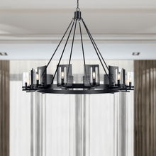 Load image into Gallery viewer, 12 - Light Ring Chandelier Ceiling Light in Matte Black Finish with Clear Glass, Diam 50&quot; Height 39&quot;, 120V, Bulb Type B10, Socket Type E12, Max wattage Per Socket 60W - LEDMyPlace