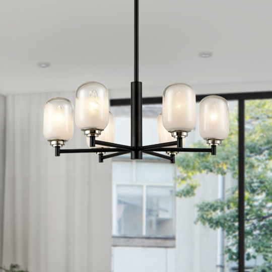 6-Light Black Finish Chandelier Light with Snow Glass, E12 Base