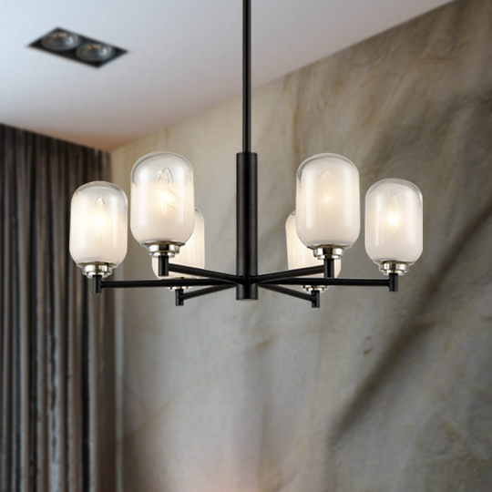 6-Light Black Finish Chandelier Light with Snow Glass, E12 Base