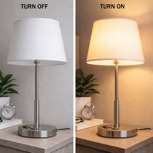Load image into Gallery viewer, 14" Dia x 24.5"H Modern Table Lamp with White Linen Shade – Brushed Nickel Finish - 4 Pack - LEDMyPlace
