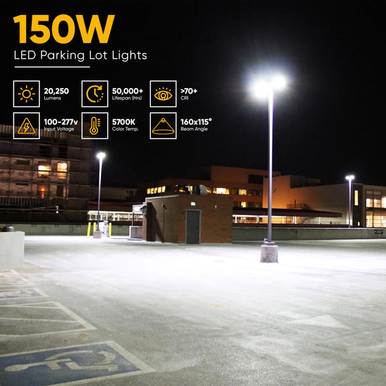 150W LED Area Light with Photocell, 5700K, Universal Mount, Bronze, AC120-277V, LED Dusk to Dawn Area Lights