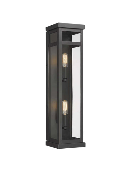 2-Light Wall Sconce, E12 Holder, 2X40W, Matte Black, Rectangular, Clear Glass Panels, 22 1/4" H x 5 1/2" W, Extends 6" from the wall