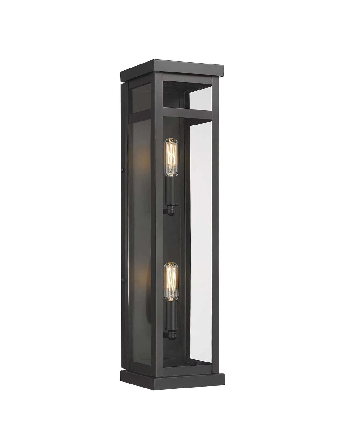 2-Light Wall Sconce, E12 Holder, 2X40W, Matte Black, Rectangular, Clear Glass Panels, 22 1/4