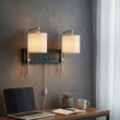 Load image into Gallery viewer, 17.5″W x 13″H Double Wall Lamp with White Linen Shades – Matte Black or Brushed Nickel Finish - 2 Pack - LEDMyPlace