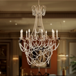 Load image into Gallery viewer, 10-Light Traditional Beaded Candle Chandelier Wash Wood Finish with Blue Crystal ,E12 Base