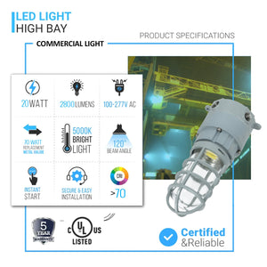 20 Watt LED Explosion Proof Jelly Jar Light, O Series, Non Dimmable, 5000K, 2800LM, AC100-277V, IP66