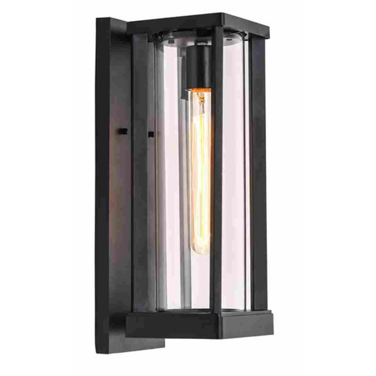 1 Light Outdoor Wall Sconce, Black, Clear Glass, E26 Base, 1X60W, Wall Light Fixtures