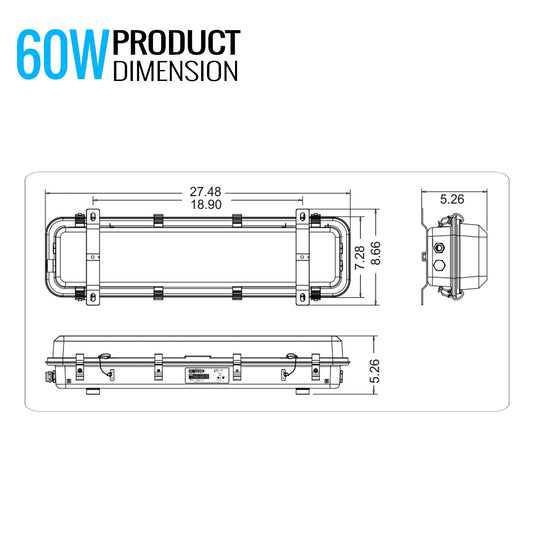 LED Explosion Proof Light, R Series, 5000K, Dimmable, 100-277V, 120° beam angle, 70CRI 60W