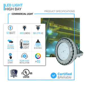 60 Watt LED Explosion Proof Round High Bay Light, C Series, Non Dimmable, 5000K, 8100LM, AC100-277V, IP66, Hazardous Location Lighting Fixtures