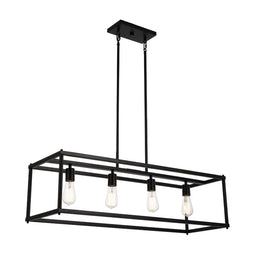 4-Lights Linear Chandelier Light, Open Frame Rectangle Chandeliers For Damp Location, E26 Base, UL Listed, 3 Years Warranty