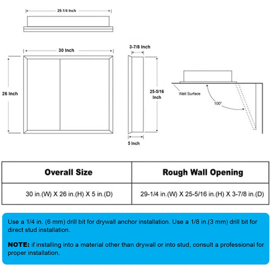 30 x 26 Inches Frameless Medicine Cabinet with Mirror, Double Sided Mirror, 2 Doors 3-Adjustable Shelves, Large&Small Door Design, Soft-Closing, Surface Mount or Recessed Medicine Cabinets for Bathroom, Bedroom, Hotel