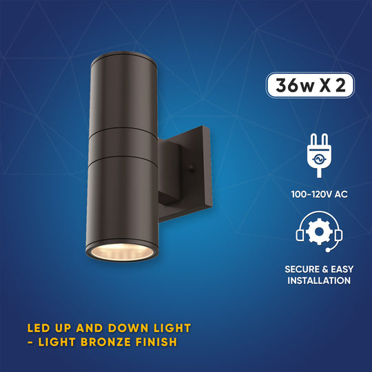 Cylinder Lights - Outdoor Wall Lighting - 2x36W, AC100- 277V, LED Up & Down Light, Double Side (White Light)