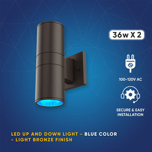 Cylinder LED Up/Downlight Wall Sconce, 2x36W, AC100- 277V, Up & Down Light, Double Side (Red, Green, Blue)