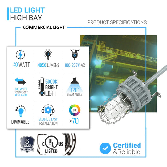 40 Watt LED Explosion Proof Jelly Jar Light, G Series, Non Dimmable, 5000K, 5400LM, AC100-277V, IP66, Hazardous Location Lighting Fixtures