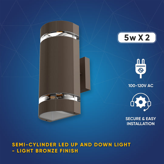 LED Up Down Light Outdoor, Half Cylinder Wall Light, 2X5W, AC100- 277V, Double Side, IP65 Rated