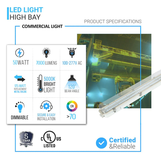 LED Explosion Proof Light, R Series, 5000K, Dimmable, 100-277V, 120° beam angle, 70CRI 50W