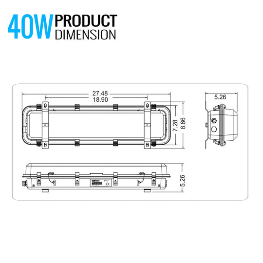 LED Explosion Proof Light, R Series, 5000K, Dimmable, 100-277V, 120° beam angle, 70CRI 40W