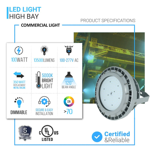 LED Explosion Proof Light, C Series, 5000K, Dimmable, 100-277V, 120° beam angle, 70CRI 100W