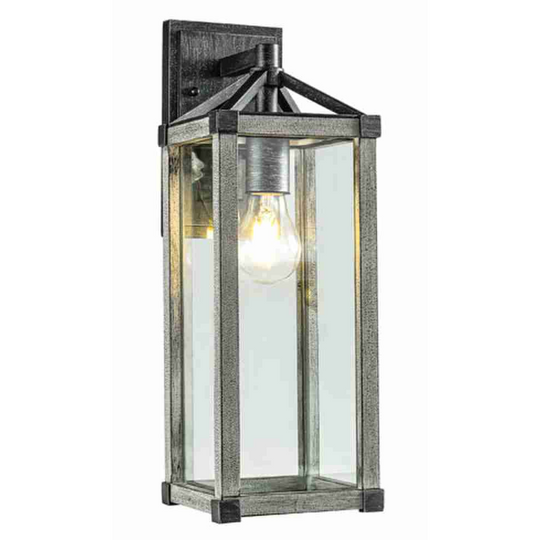 Outdoor 16.5" Wall Sconce, Black and White Washed Grey with Clear Glass Finish, E26 Socket, 1X60W, Wet Location Rated