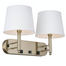 Load image into Gallery viewer, 24"W x 16"H Double Wall Lamp with White Linen Shades – Plated Brushed Nickel Finish - 2 Pack - LEDMyPlace