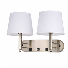 Load image into Gallery viewer, 24"W x 16"H Double Wall Lamp with White Linen Shades – Plated Brushed Nickel Finish - 2 Pack - LEDMyPlace