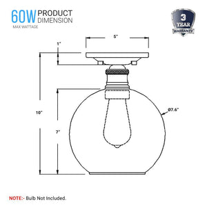 Clear Glass Dome Shape Flush Mount Light, Brushed Nickel Finish, E26 Base, Ceiling Mounting, UL Listed for Damp Location