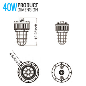 40 Watt LED Explosion Proof Jelly Jar Light, G Series, Non Dimmable, 5000K, 5400LM, AC100-277V, IP66, Hazardous Location Lighting Fixtures