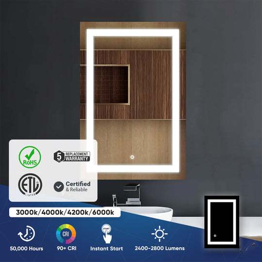 36" x 48"Inch LED Lighted Bathroom Mirror, CCT Changeable With Remembrance, Inner Window Style, Defogger On/Off Touch Switch