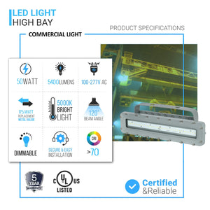 LED Explosion Proof Light, I Series, 5000K, LM5600, Dimmable, 100-277V, 120° beam angle, 70CRI 50W