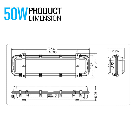 LED Explosion Proof Light, R Series, 5000K, Dimmable, 100-277V, 120° beam angle, 70CRI 50W