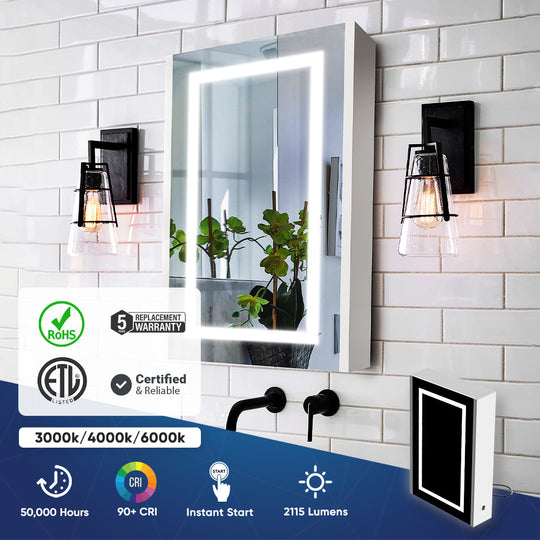 24 X 36 Inch LED Lighted Bathroom Mirror Cabinet, On/Off Switch, Double Sided Mirror, Benign Style