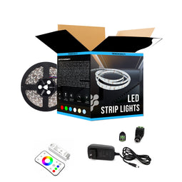 RGB LED Light Strips - 12V LED Tape Light w/ DC Connector - 63 Lumens/ft. with Power Supply and Controller (KIT)