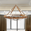 Load image into Gallery viewer, 8-Light Farmhouse Chandelier Diam 34&#39;&#39;, E12 Base, Polished Nickel Finish Hardware with Nature Solid Ashwood