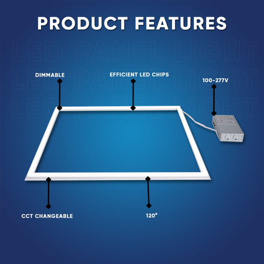 2x2 FT LED T-Bar Panel Light, 20W/30W/40W Wattage adjustable, 3000K/4000K/5000K CCT Changeable, 4800LM, >80 CRI, Dimmable, ETL, DLC Listed, For Offices, Schools, Hospitality, Retail