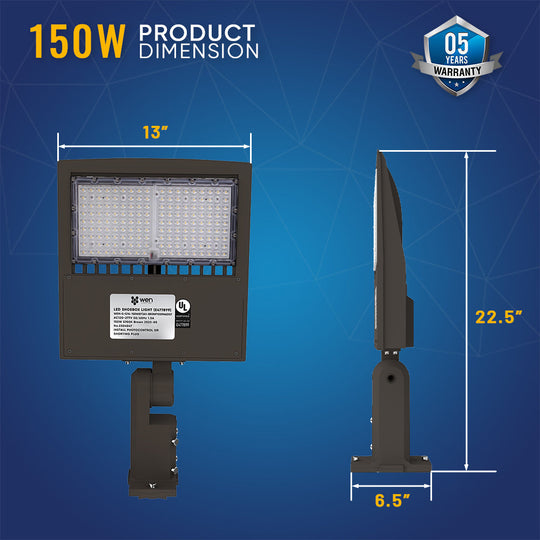 150W LED Area Light with Photocell, 5700K, Universal Mount, Bronze, AC120-277V, LED Dusk to Dawn Area Lights