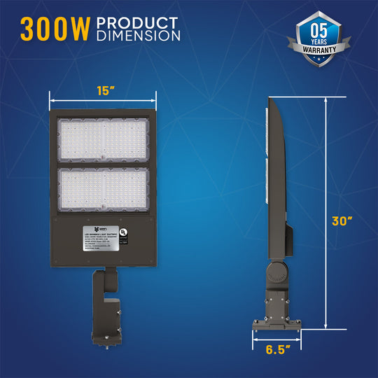 LED Pole Light 300W ; High Voltage ; 5700K ; Universal Mount ; 200-480V With Photocell