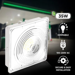 35W LED Canopy Light 5700K Daylight 4550LM IP65 Waterproof 0-10V Dim 120-277VAC Surface or Pendant Mount, for Gas Stations Outdoor Area Light White