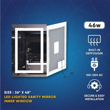 Load image into Gallery viewer, 36 in. x 48 in. Vanity Mirror with Lights, Anti - Fog, CRI 90+, Makeup Mirror with Lights, Touch Switch Control, CCT Adjustable With Remembrance, LED Mirror for Bathroom, Inner Window Style - LEDMyPlace