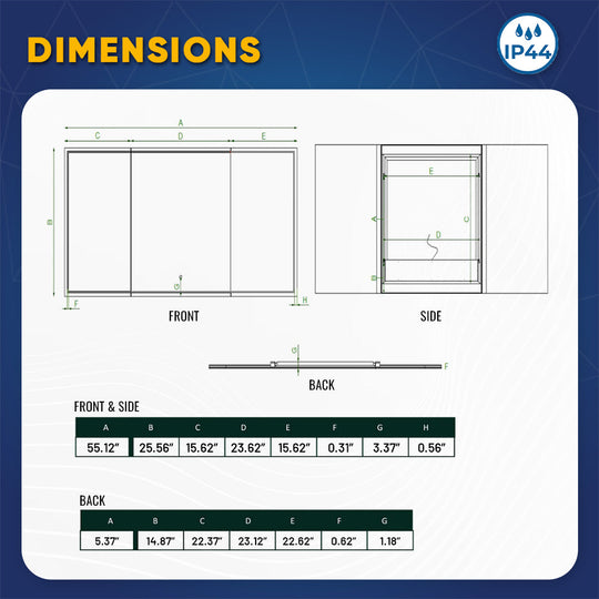 LED Backlit Mirror with Thin Plexiglass Edge, 55.1 X 25.6 Inch, Touch Sensor Switch, Defogger, CCT Remembrance, Titan Style