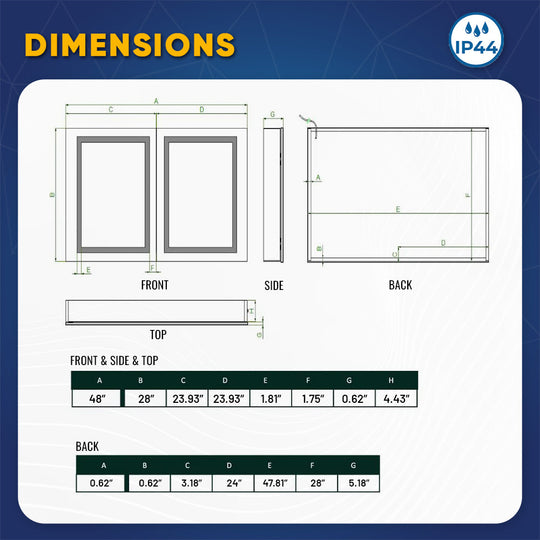 LED Bathroom Mirror Medicine Cabinet, Double Sided Mirror, On/Off Switch, Hector Style