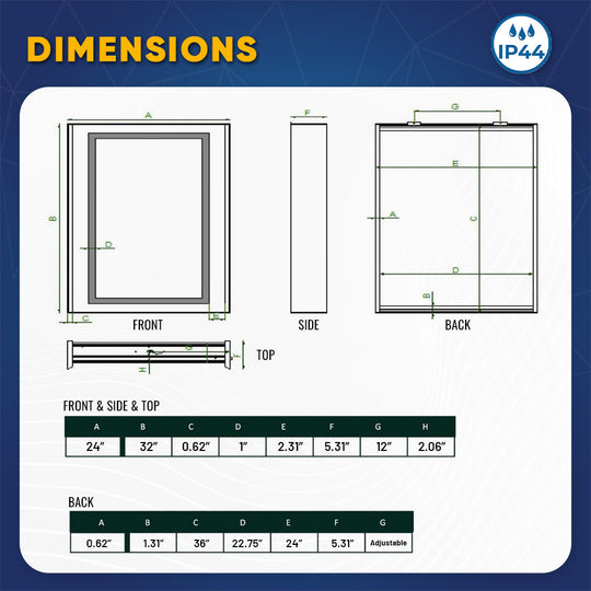 24 X 36 Inch LED Lighted Bathroom Mirror Cabinet, On/Off Switch, Double Sided Mirror, Benign Style