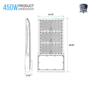 450W LED High Output Flood Light With Photocell, 5700K, AC277 - 480V High Voltage, Dusk to Dawn Security Light, IP65, Bronze, With 20KV Surge Protector, For Garden Yard Parking Lot Stadium Arena Lighting Fixture - LEDMyPlace