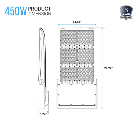 450W LED High Output Flood Light With Photocell, 5700K, AC277 - 480V High Voltage, Dusk to Dawn Security Light, IP65, Bronze, With 20KV Surge Protector, For Garden Yard Parking Lot Stadium Arena Lighting Fixture - LEDMyPlace