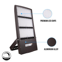Load image into Gallery viewer, 450W LED High Output Flood Light With Photocell, 5700K, AC277 - 480V High Voltage, Dusk to Dawn Security Light, IP65, Bronze, With 20KV Surge Protector, For Garden Yard Parking Lot Stadium Arena Lighting Fixture - LEDMyPlace