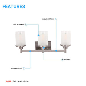 Cylinder Shape Bathroom Vanity Lights with Frosted Glass Shades, E26 Base, UL Listed for Damp Location, 3 Years Warranty