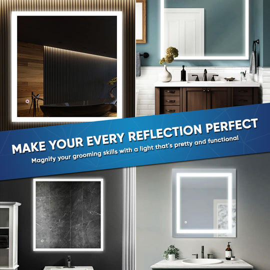 LED Lighted Bathroom Mirror 36" x 36" Inch, On/Off Touch Switch, CCT Changeable With Remembrance, Defogger, Window Style