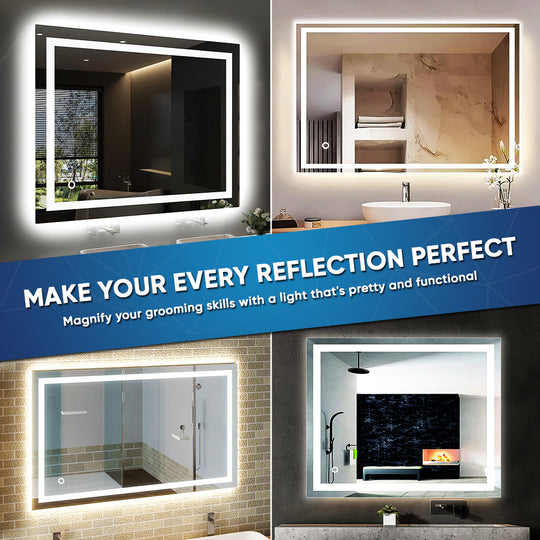 LED Illuminated Bathroom Mirror with Touch Switch Control, Defogger, CCT Remembrance, Backlit/Front, Accord Style, ETL Certified