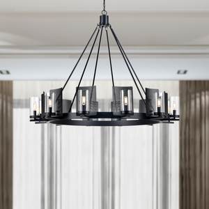 12-Light Chandeliers Diam 50'', Matte black Finish with Clear Glass , E12 Base